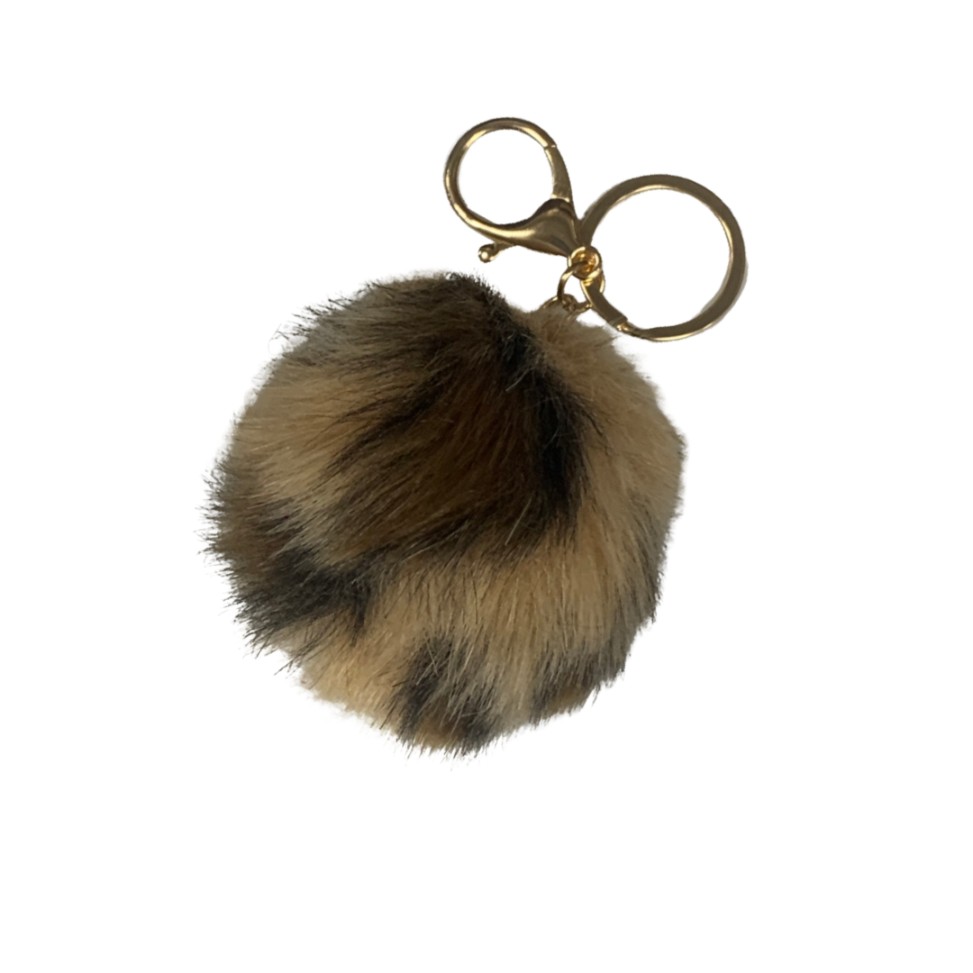 Leopard Fuzzy Pom Pom Keychain