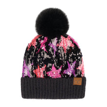 Load image into Gallery viewer, CC Neon Star Sequin Fur Pom Beanie
