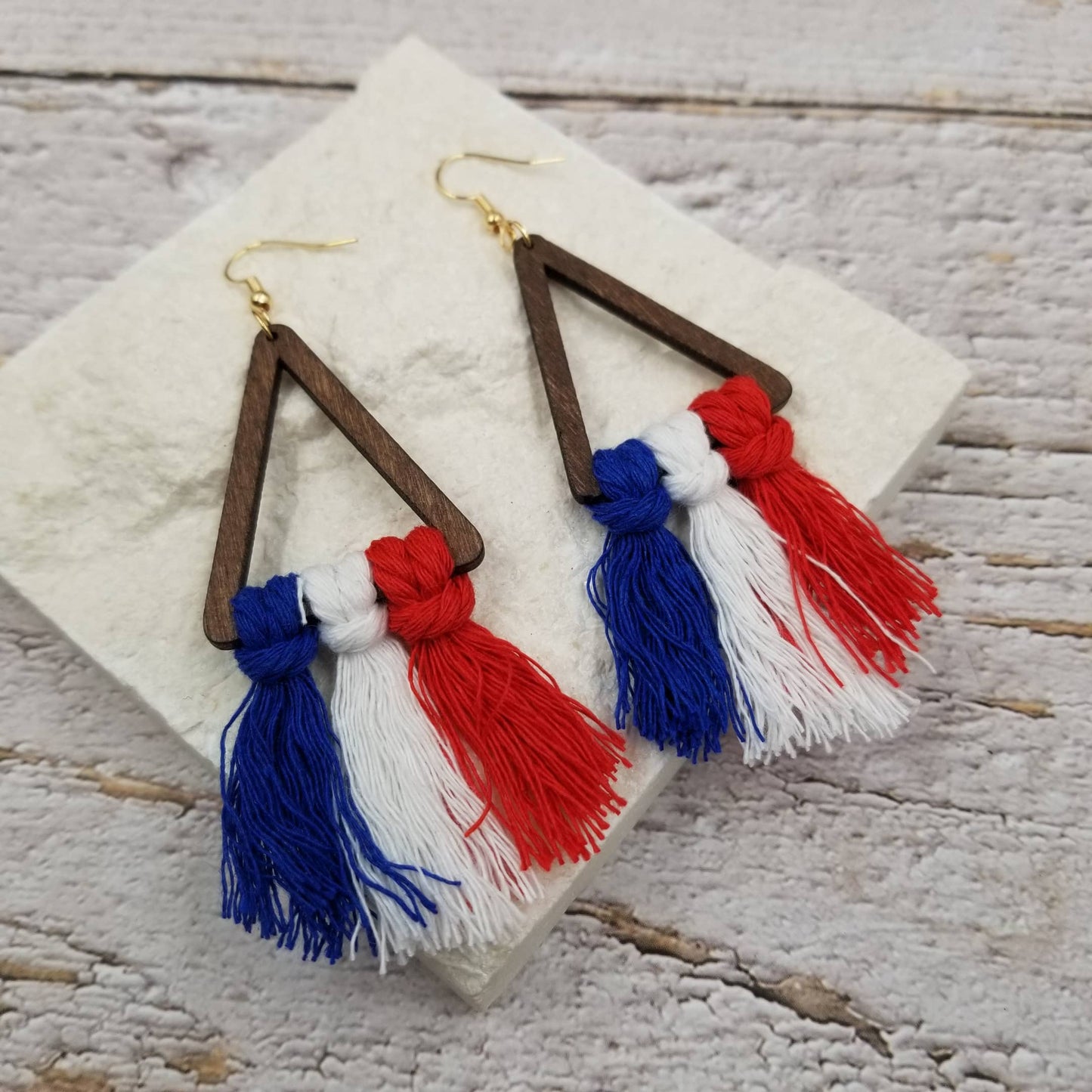 4th of July Themed Triangular Tassel Earrings