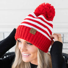 Load image into Gallery viewer, CC Chunky Knit Striped Pom Beanie
