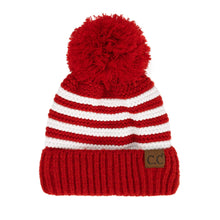 Load image into Gallery viewer, CC Chunky Knit Striped Pom Beanie
