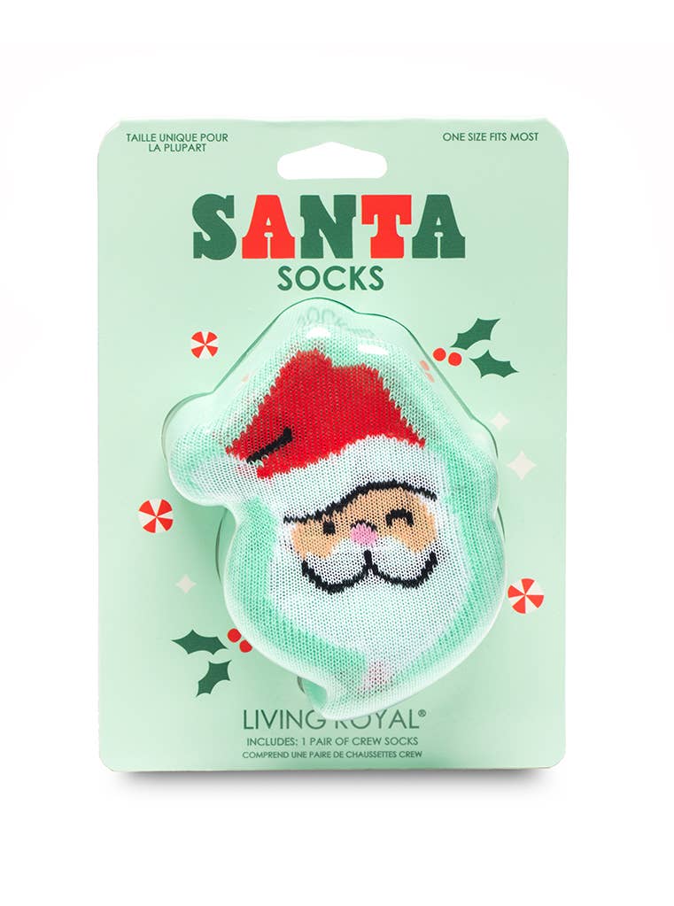 3D Packaged Crew Socks - Christmas Holiday - Santa - Green