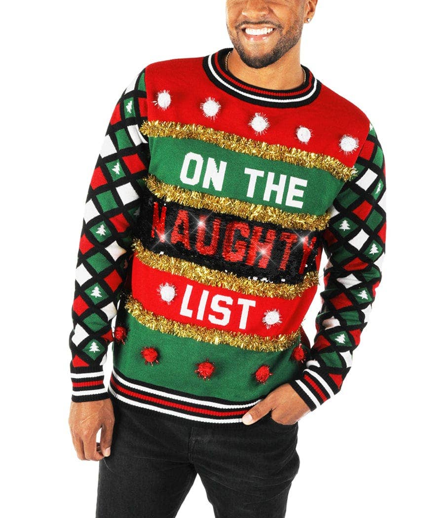 Naughty or Nice Men's Reversible Sequins Christmas Sweater