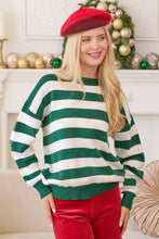 Load image into Gallery viewer, Stripe Sweater Knit Top in Hunter Green
