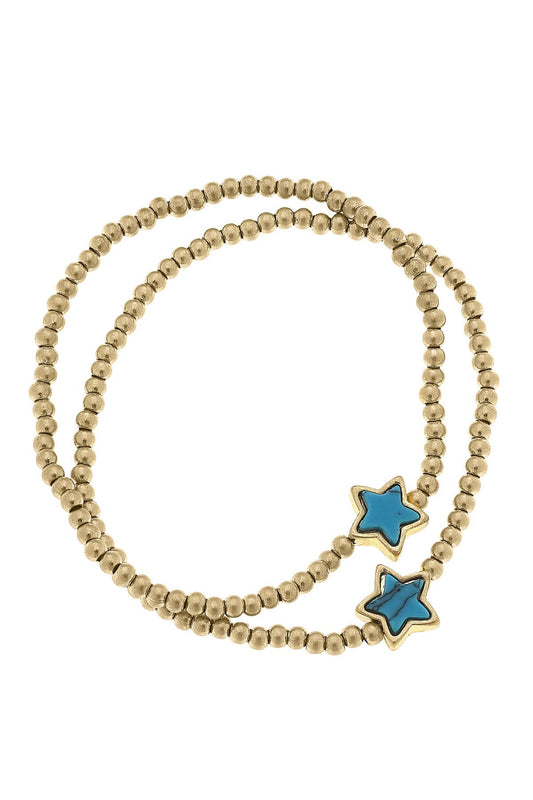 Beth Turquoise Star Ball Bead Stretch Bracelets (Set of 2)