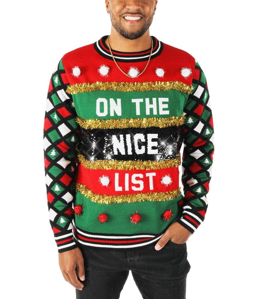 Naughty or Nice Men's Reversible Sequins Christmas Sweater