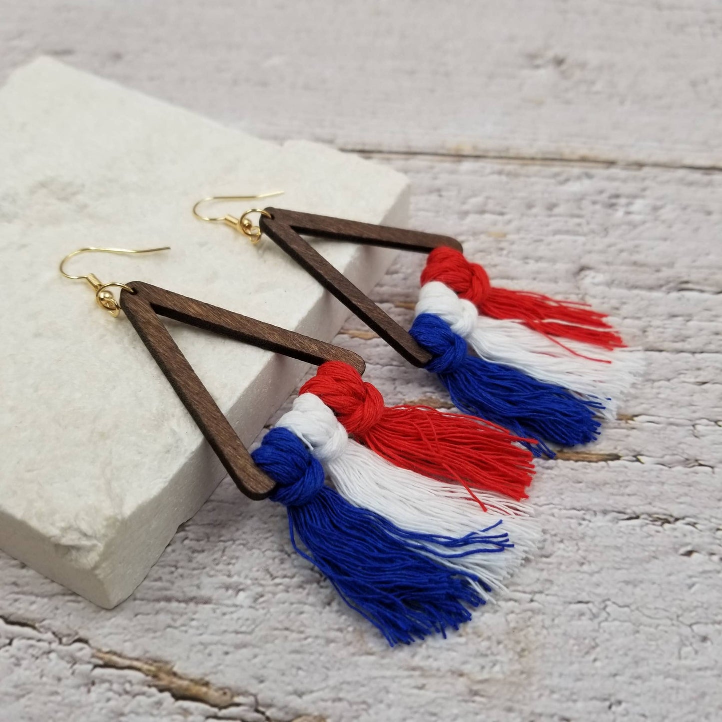 4th of July Themed Triangular Tassel Earrings