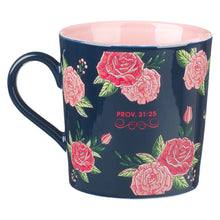 Load image into Gallery viewer, Strength &amp; Dignity Pink Roses Coffee Mug - Prov. 31:25
