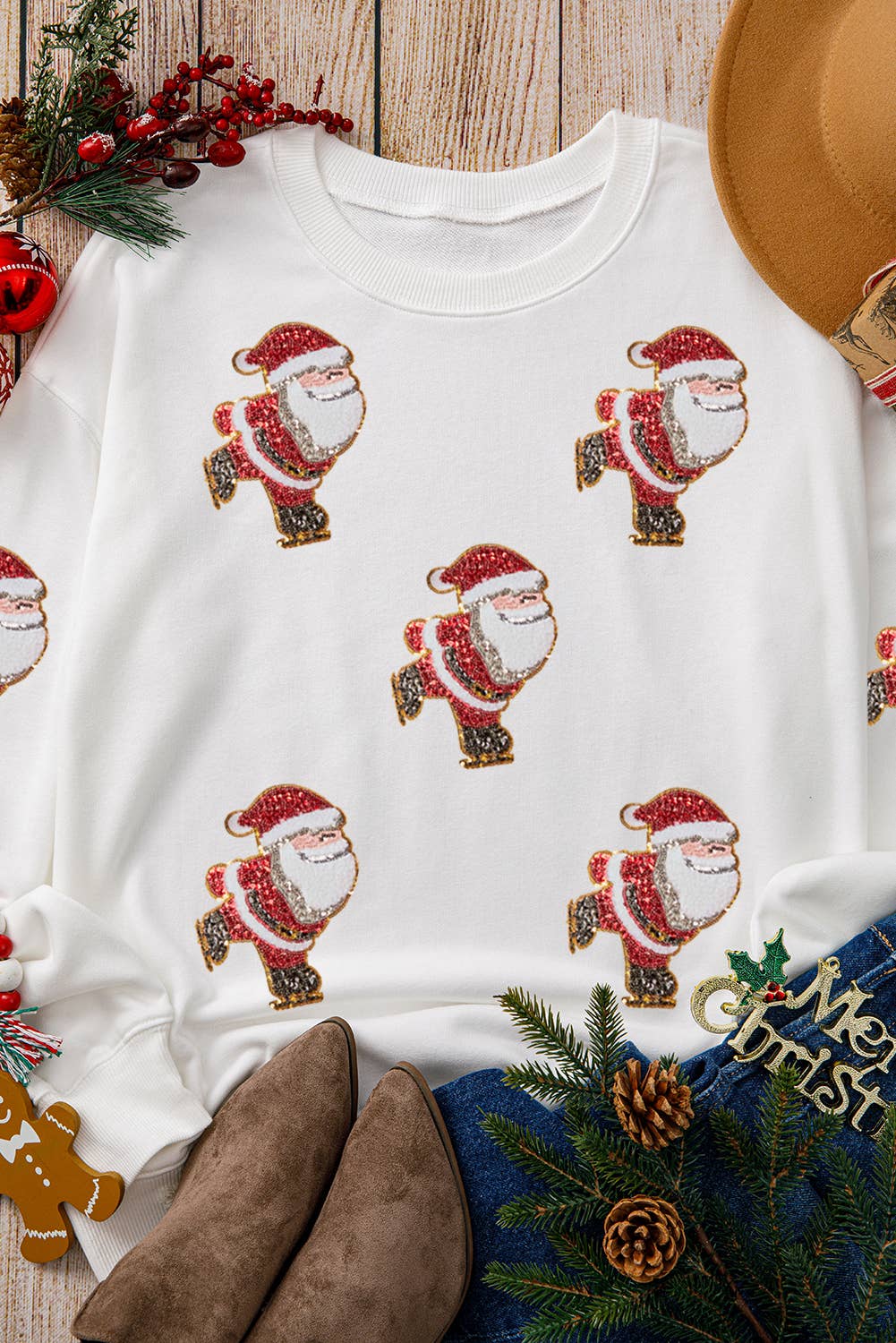 Glitter Santa Claus Christmas Skate Sweatshirt