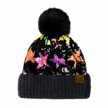 Load image into Gallery viewer, CC Neon Star Sequin Fur Pom Beanie
