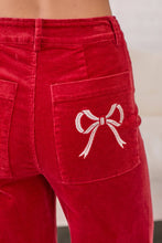 Load image into Gallery viewer, Corduroy Stretch Pants With Ribbon Bow
