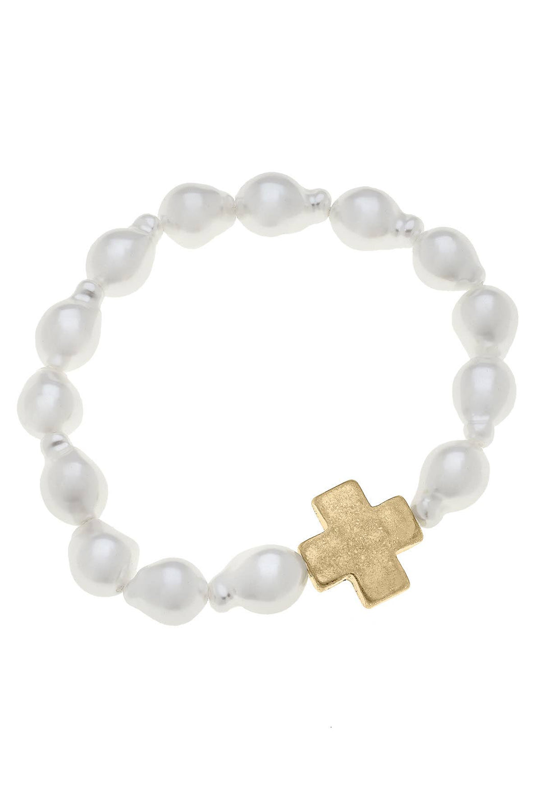 Beverly Baroque Pearl Cross Stretch Bracelet in Ivory