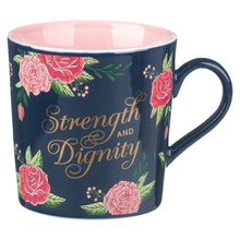 Load image into Gallery viewer, Strength &amp; Dignity Pink Roses Coffee Mug - Prov. 31:25
