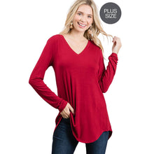 Load image into Gallery viewer, PLUS LONG SLEEVE V-NECK DOLPHIN HEM TOP
