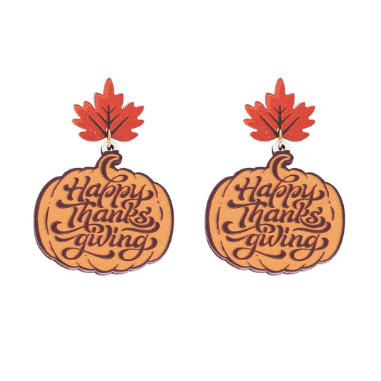 Autumn Leaf Thanksgiving Wooded Earrings